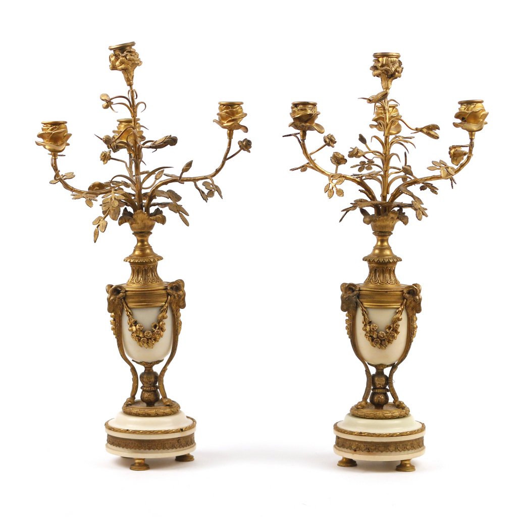 PAIR FRENCH ORMOLU & MARBLE CANDELABRAS (1 of 5)