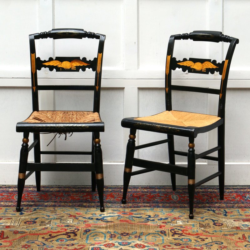 PAIR PAINT-DECORATED STENCILED CHAIRS (1 of 7)