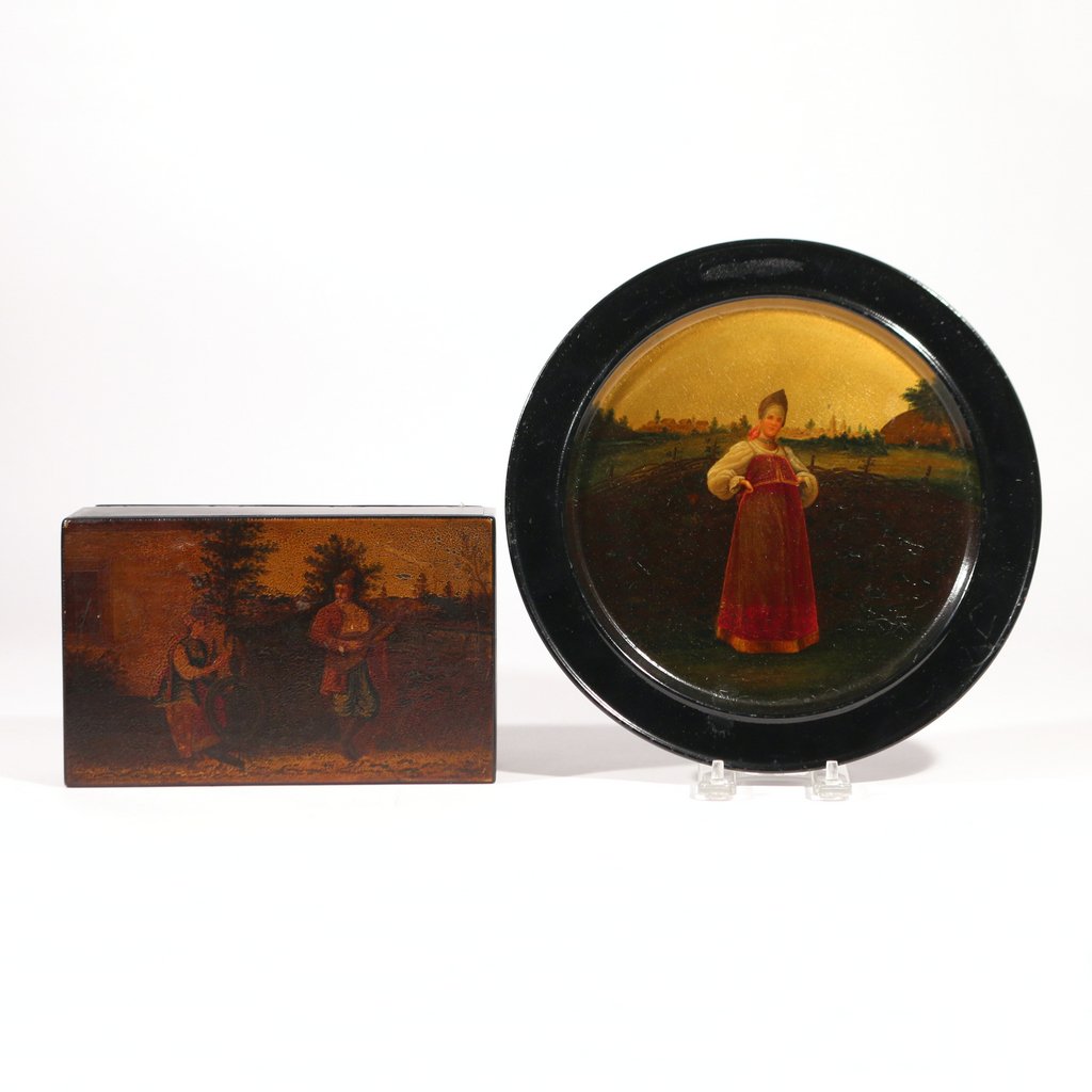 (2pc) RUSSIAN LACQUER PLAQUE AND BOX (1 of 7)