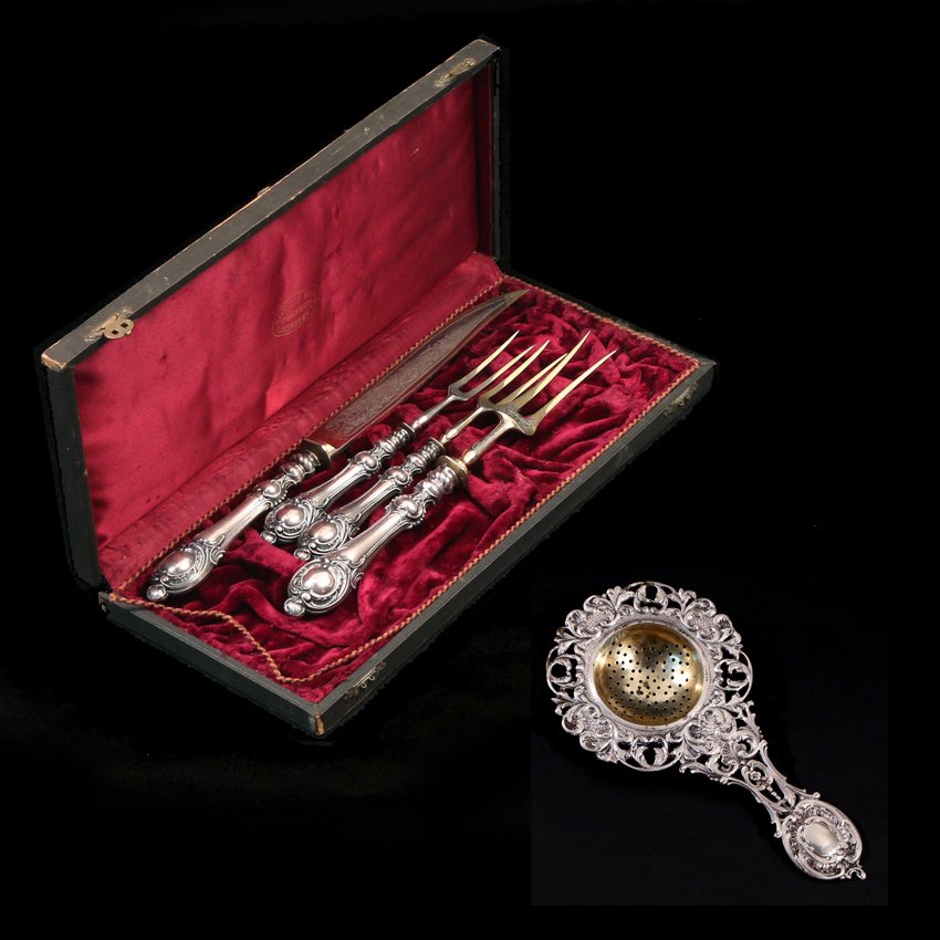(2pc) BOXED '800' SILVER CARVING SET (1 of 9)