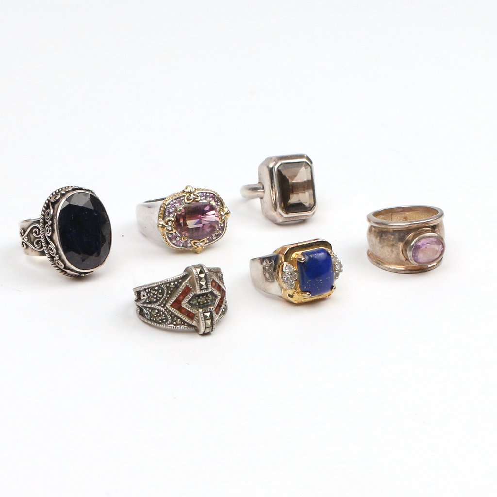 (6pc) STERLING AND SEMI-PRECIOUS GEMSTONE RINGS (1 of 2)