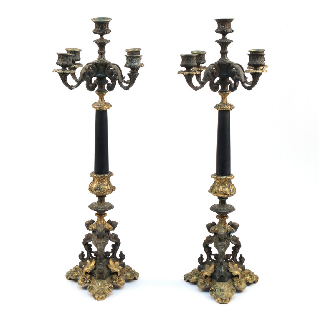 PAIR FRENCH BRONZE & MARBLE CANDELABRA (1 of 4)