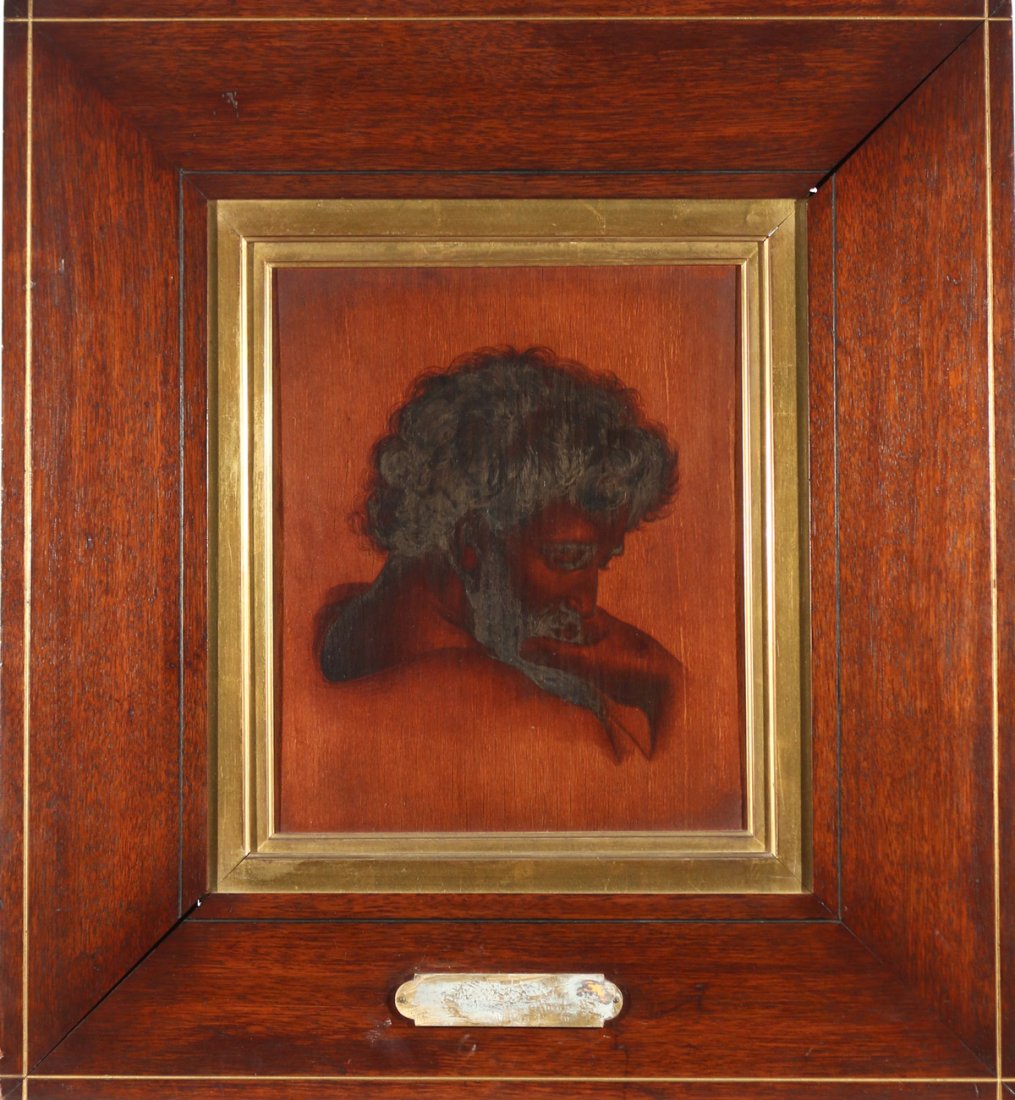 CONTINENTAL PYRO-TECHNIC PORTRAIT: 19th Century, depicting Saint Paul stroking his beard, 11-1/4 x 9-1/4 in.