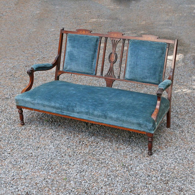 EDWARDIAN INLAID MAHOGANY SETTEE (1 of 7)