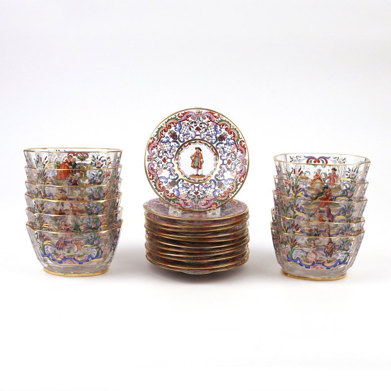 (23pc) ENAMEL DECORATED GLASS (1 of 9)