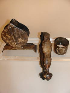 3 PC. SILVER LOT: SUGAR TONGS ENGRAVED W/KNIGHTS: 3 PC. SILVER LOT: SUGAR TONGS ENGRAVED W/KNIGHTS IN ARMOUR, RPR.; NAPKIN RING & NAPKIN HOLDER;