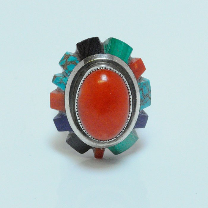 Vintage Handmade Navajo Cuppolini Ox Blood Coral Ring (1 of 2)