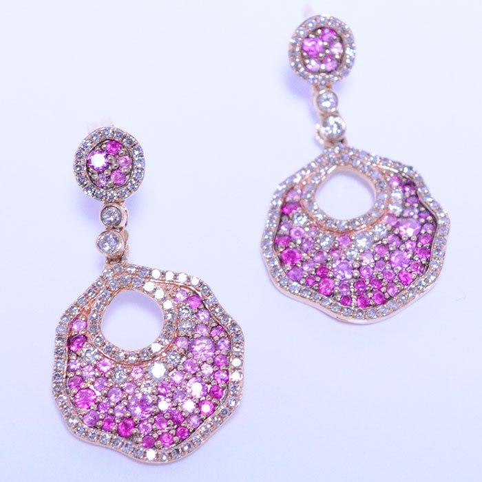 Beautiful Diamond & Pink Sapphire Earrings (1 of 3)