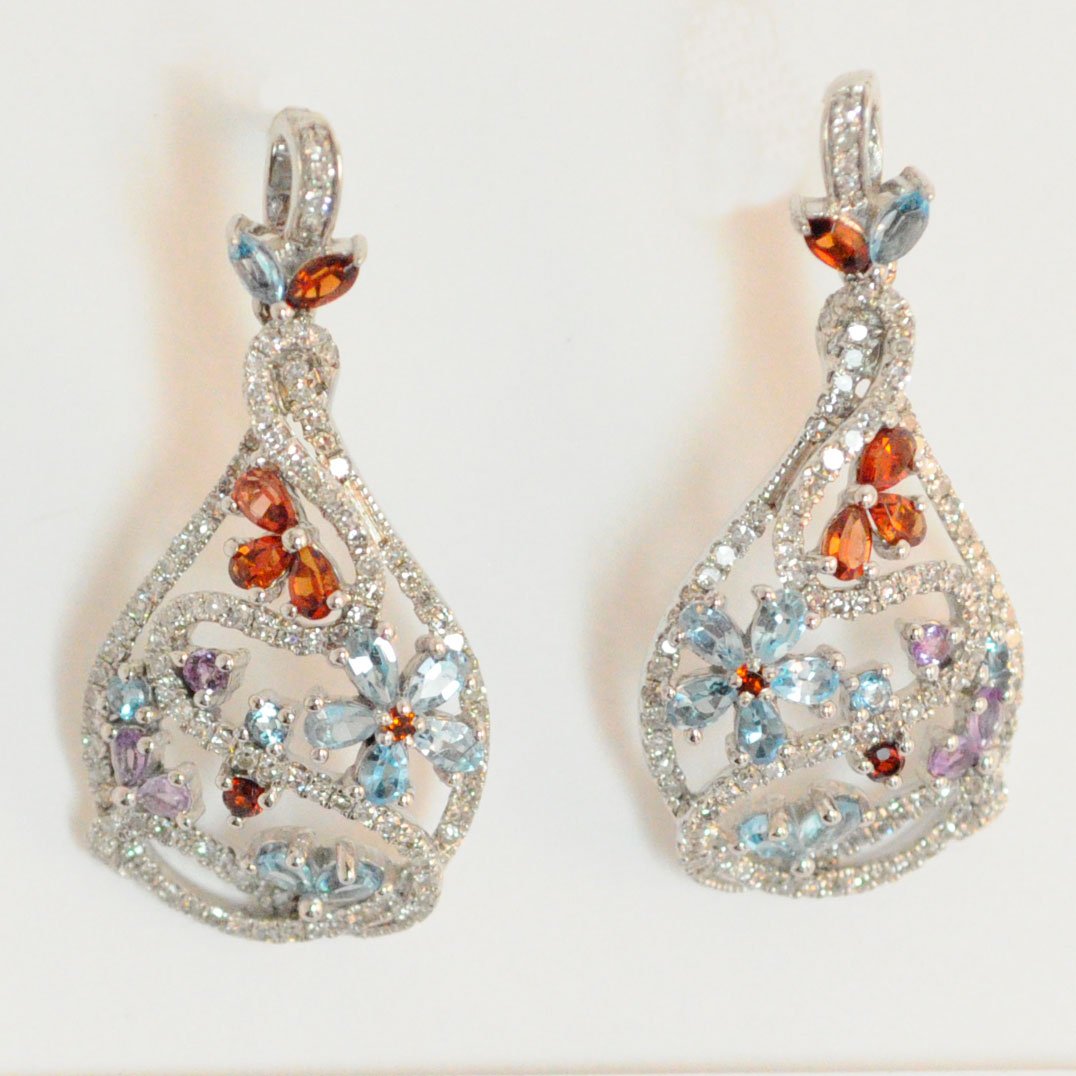 Charming Floral Diamond & Topaz Teardrop Earrings (1 of 4)