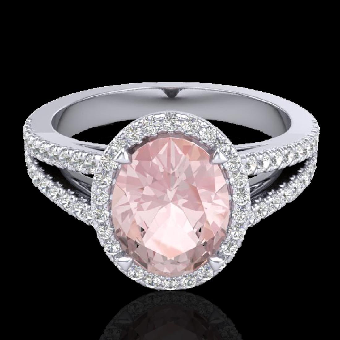 3 CTW Morganite & Micro VS/SI Diamond Halo Solitaire: 20944-REF-86V2F ---- 3 CTW Morganite & Micro VS/SI Diamond Halo Solitaire Ring 18K Gold Manufacturer's Suggested Retail Price: $4250.00 GEMMARI Designer Brand Luxury Jewelry, made in the USA GEMMARI R