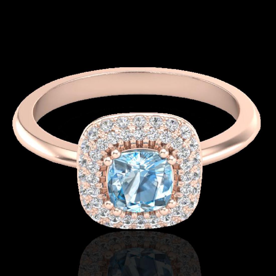 1.16 CTW Sky Blue Topaz & Micro VS/SI Diamond Ring: 21022-REF-57Z8K ---- 1.16 CTW Sky Blue Topaz & Micro VS/SI Diamond Ring Solitaire Halo 14K Gold Manufacturer's Suggested Retail Price: $2850.00 GEMMARI Designer Brand Luxury Jewelry, made in the USA G