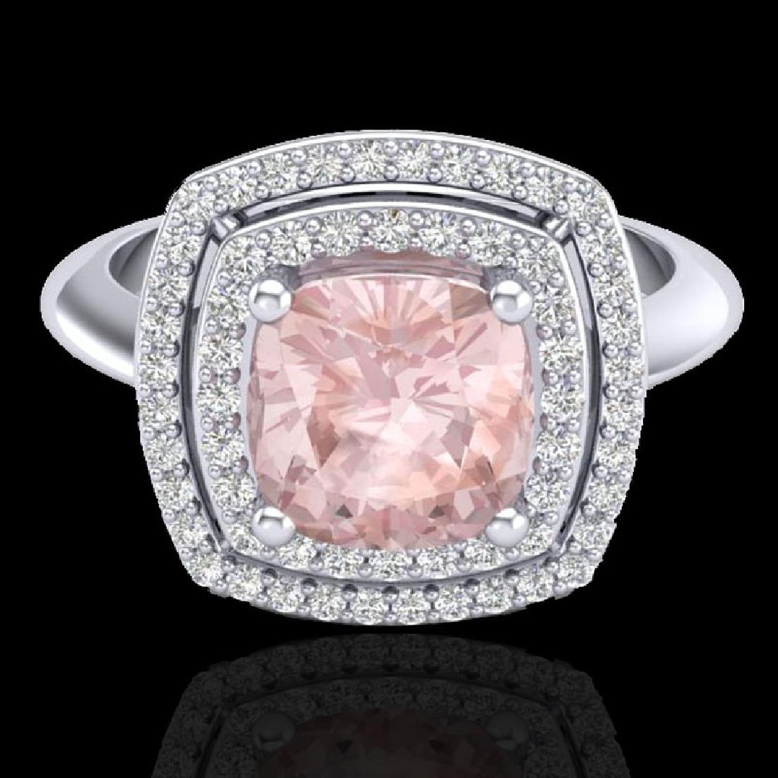 1.92 CTW Morganite & Micro VS/SI Diamond Certified Pave: 20765-REF-72N5Y ---- 1.92 CTW Morganite & Micro VS/SI Diamond Certified Pave Halo Ring 18K Gold Manufacturer's Suggested Retail Price: $3600.00 GEMMARI Designer Brand Luxury Jewelry, made in the USA G