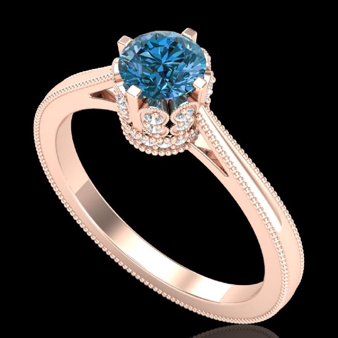 0.81 CTW Fancy Intense Blue Diamond Solitaire Art Deco: 37335 - REF-106K9R ---- 0.81 CTW Fancy Intense Blue Diamond Solitaire Art Deco Ring 18K Gold ---- Luxury Designer Brand Ring Appraised at $7,050 Certificate Number US37335 18k Rose gold, Ring Size is 