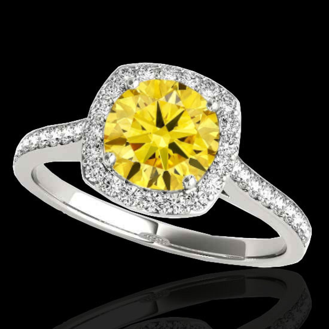 1.65 CTW Certified Si Fancy Intense Yellow Diamond: 34200 - REF-209A3N ---- 1.65 CTW Certified Si Fancy Intense Yellow Diamond Solitaire Halo Ring Gold ---- Luxury Designer Brand Ring Appraised at $13,800 Certificate Number US34200 10k White gold, Ring