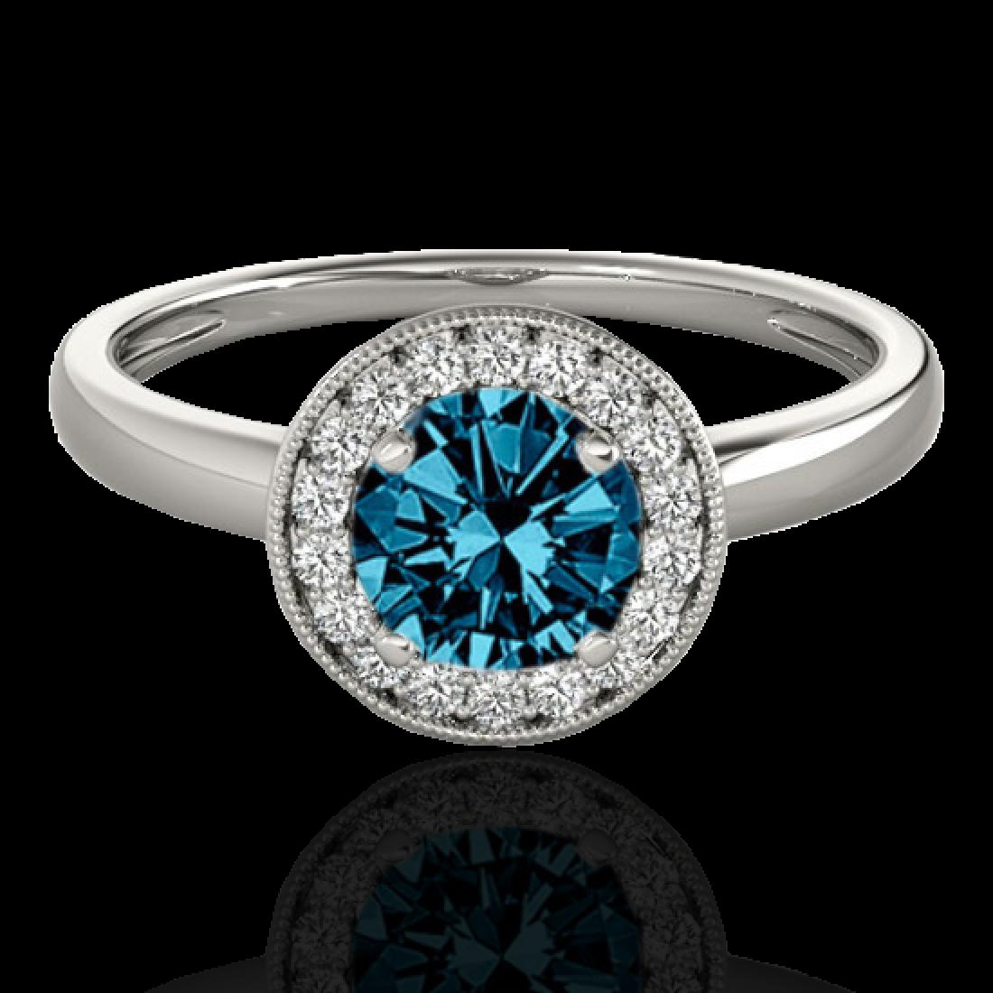 1.15 CTW Si Certified Fancy Blue Diamond Solitaire Halo: 33468 - REF-152M7F ---- 1.15 CTW Si Certified Fancy Blue Diamond Solitaire Halo Ring Gold ---- Luxury Designer Brand Ring Appraised at $10,100 Certificate Number US33468 10k White gold, Ring Size is 7