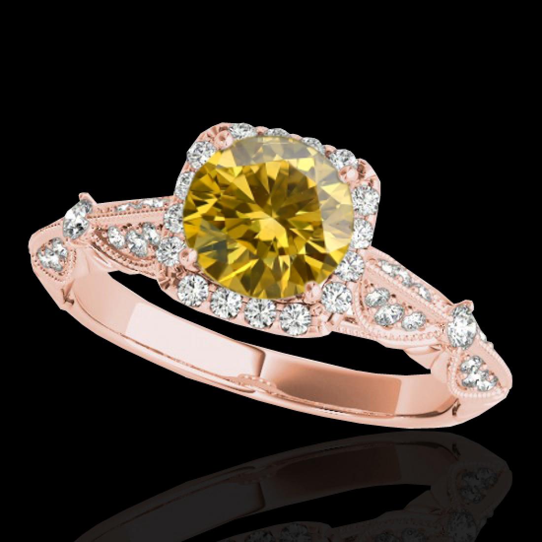 1.36 CTW Certified Si Fancy Intense Yellow Diamond: 33759 - REF-161M8F ---- 1.36 CTW Certified Si Fancy Intense Yellow Diamond Solitaire Halo Ring Gold ---- Luxury Designer Brand Ring Appraised at $10,700 Certificate Number US33759 10k Rose gold, Ring 