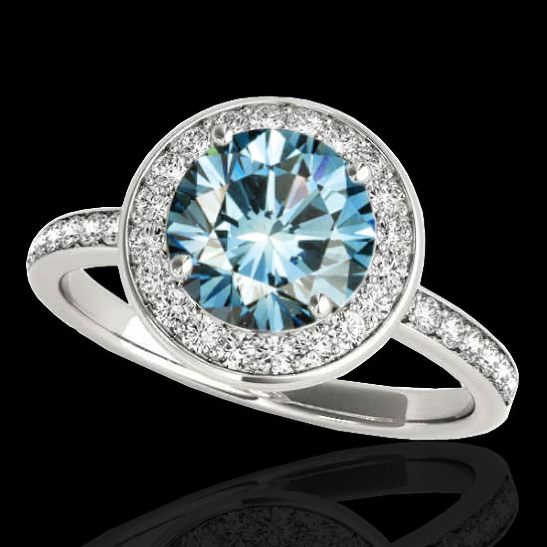 1.5 CTW Si Certified Fancy Blue Diamond Solitaire Halo: 34383 - REF-129N5A ---- 1.5 CTW Si Certified Fancy Blue Diamond Solitaire Halo Ring Gold ---- Luxury Designer Brand Ring Appraised at $8,550 Certificate Number US34383 10k White gold, Ring Size is 7, 