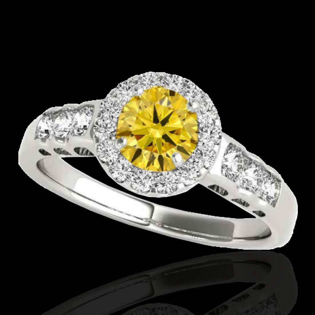 1.55 CTW Certified Si Fancy Intense Yellow Diamond: 34367 - REF-180X2Y ---- 1.55 CTW Certified Si Fancy Intense Yellow Diamond Solitaire Halo Ring Gold ---- Luxury Designer Brand Ring Appraised at $11,900 Certificate Number US34367 10k White gold, Ring