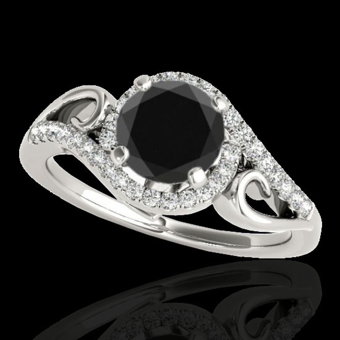1.25 CTW Certified VS Black Diamond Solitaire Halo Ring: 34171 - REF-56A9N ---- 1.25 CTW Certified VS Black Diamond Solitaire Halo Ring Two Tone Gold ---- Luxury Designer Brand Ring Appraised at $3,450 Certificate Number US34171 10k White gold, Ring Size is