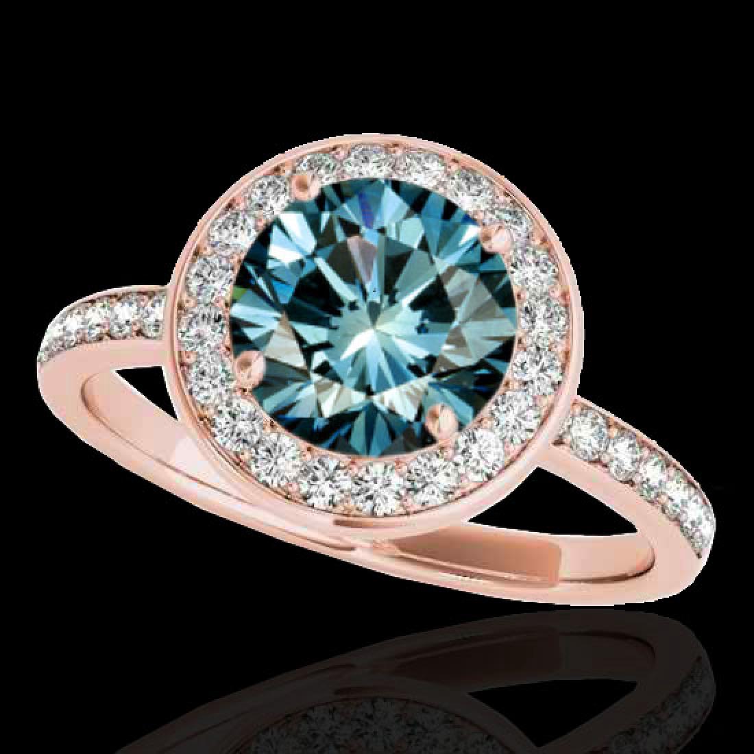 1.65 CTW Si Certified Fancy Blue Diamond Solitaire Halo: 34375 - REF-209A3N ---- 1.65 CTW Si Certified Fancy Blue Diamond Solitaire Halo Ring Gold ---- Luxury Designer Brand Ring Appraised at $13,800 Certificate Number US34375 10k Rose gold, Ring Size is 7,