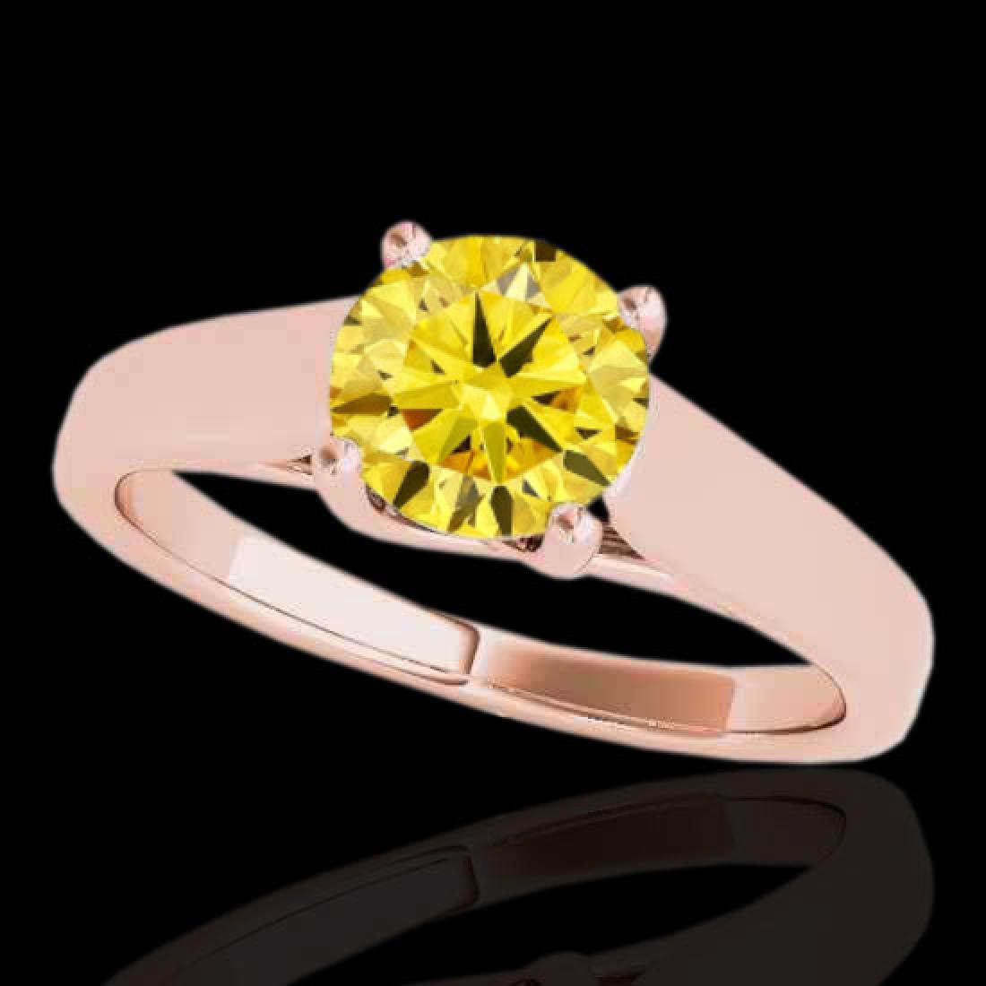 1.5 CTW Certified Si Fancy Intense Yellow Diamond: 35542 - REF-260K2R ---- 1.5 CTW Certified Si Fancy Intense Yellow Diamond Solitaire Ring Gold ---- Luxury Designer Brand Ring Appraised at $15,750 Certificate Number US35542 10k Rose gold, Ring Size i