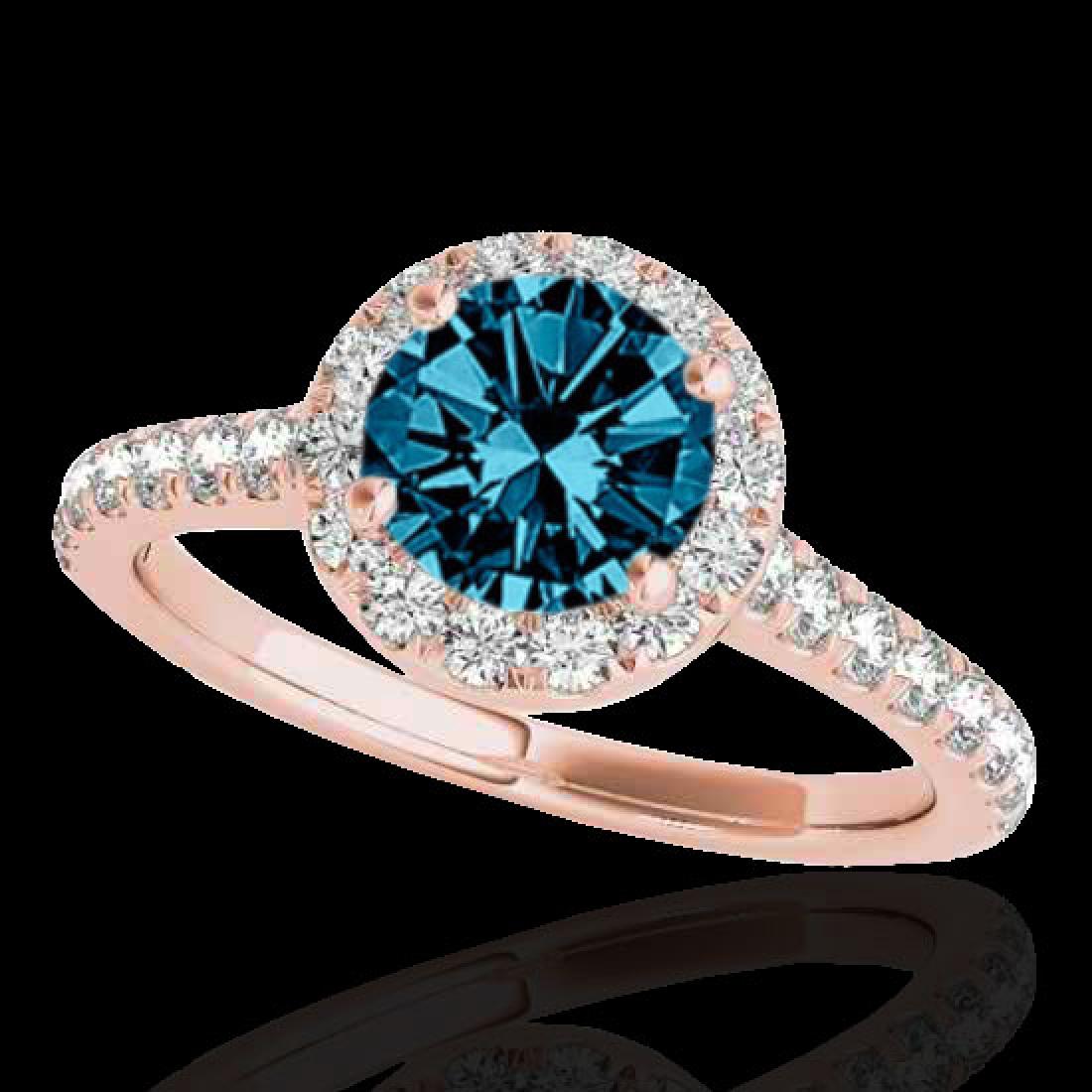 1.7 CTW Si Certified Fancy Blue Diamond Solitaire Halo: 33595 - REF-209R3K ---- 1.7 CTW Si Certified Fancy Blue Diamond Solitaire Halo Ring Gold ---- Luxury Designer Brand Ring Appraised at $13,800 Certificate Number US33595 10k Rose gold, Ring Size is 7, 