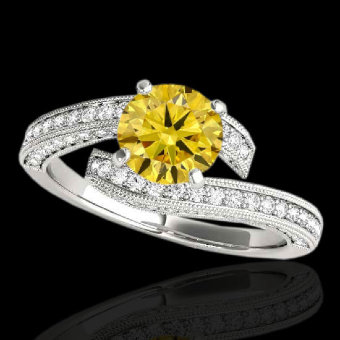 1.75 CTW Certified Si Intense Yellow Diamond Bypass: 35132 - REF-180H2W ---- 1.75 CTW Certified Si Intense Yellow Diamond Bypass Solitaire Ring Gold ---- Luxury Designer Brand Ring Appraised at $11,900 Certificate Number US35132 10k White gold, Ring Siz