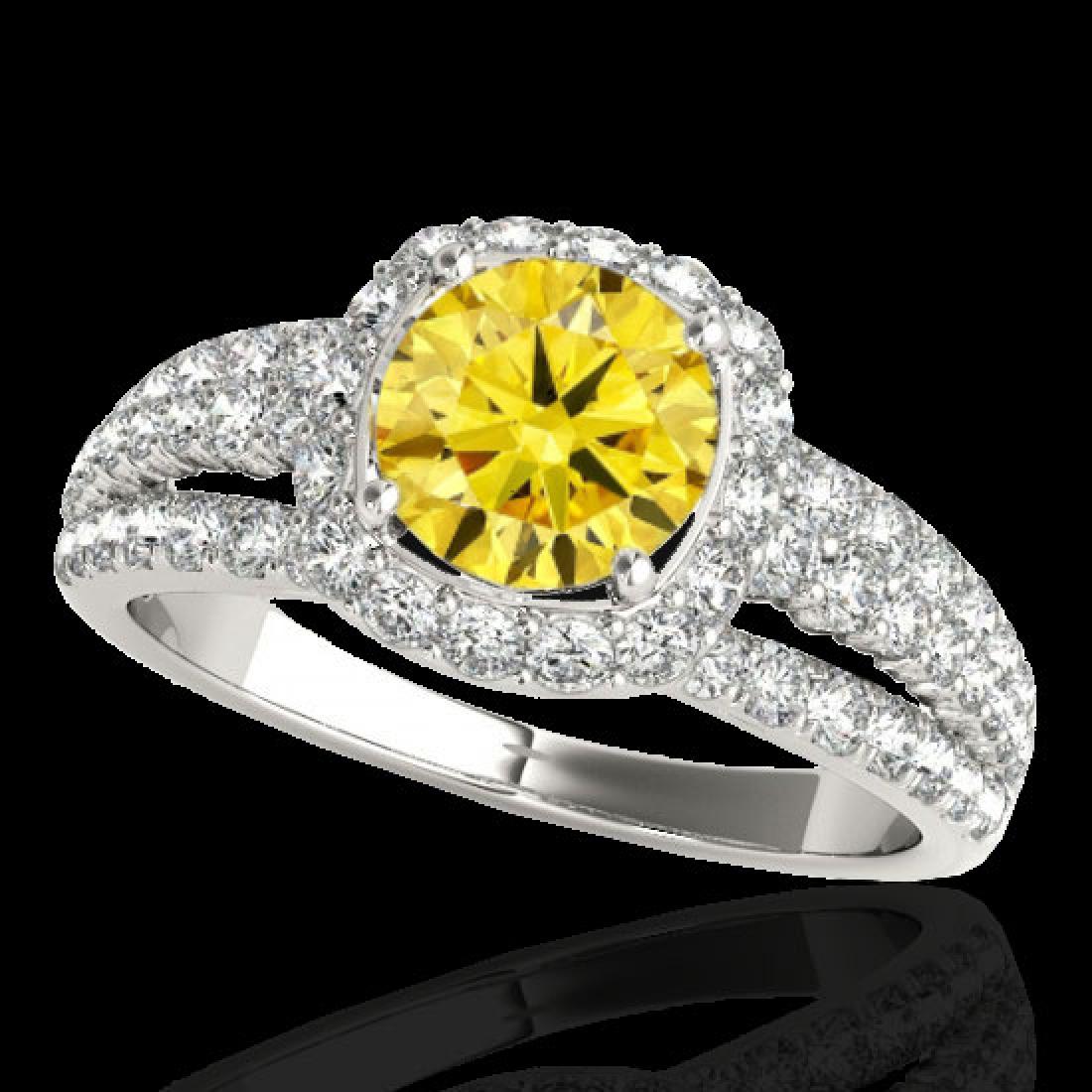 2.25 CTW Certified Si Fancy Intense Yellow Diamond: 34014 - REF-254M5F ---- 2.25 CTW Certified Si Fancy Intense Yellow Diamond Solitaire Halo Ring Gold ---- Luxury Designer Brand Ring Appraised at $15,400 Certificate Number US34014 10k White gold, Ring