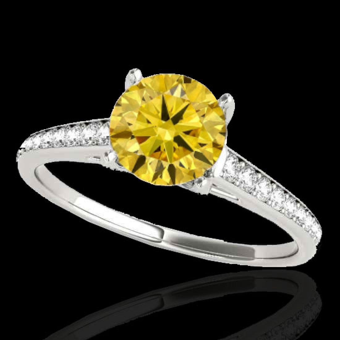 1.5 CTW Certified Si Fancy Intense Yellow Diamond: 34851 - REF-214M2F ---- 1.5 CTW Certified Si Fancy Intense Yellow Diamond Solitaire Ring Gold ---- Luxury Designer Brand Ring Appraised at $14,100 Certificate Number US34851 10k White gold, Ring Size 