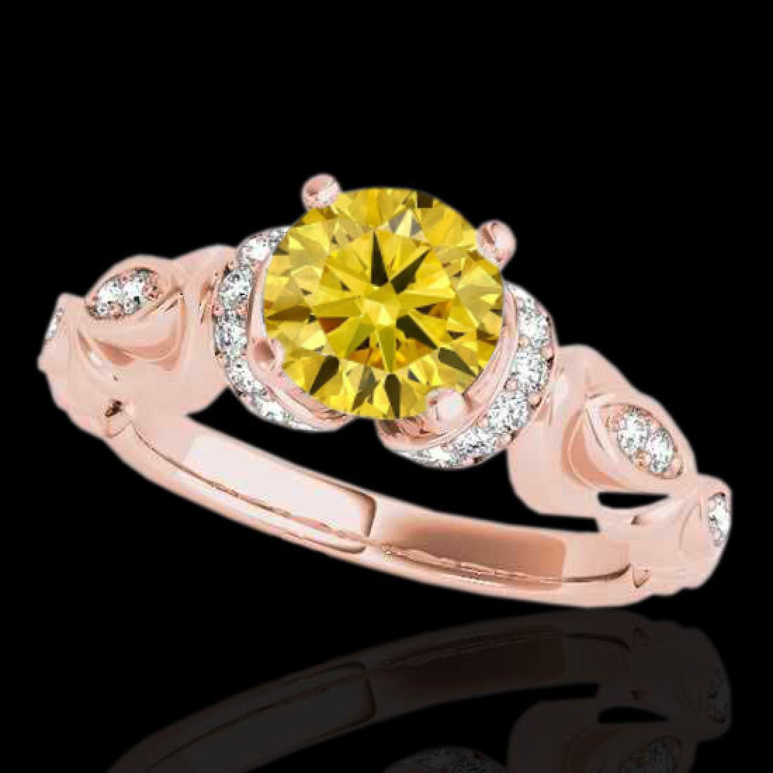 1.2 CTW Certified Si Intense Yellow Diamond Solitaire: 34683 - REF-161W8H ---- 1.2 CTW Certified Si Intense Yellow Diamond Solitaire Antique Ring Gold ---- Luxury Designer Brand Ring Appraised at $10,700 Certificate Number US34683 10k Rose gold, Ring Size