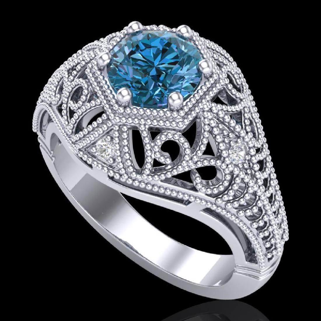 1.07 CTW Fancy Intense Blue Diamond Solitaire Art Deco: 37551 - REF-218M2F ---- 1.07 CTW Fancy Intense Blue Diamond Solitaire Art Deco Ring 18K Gold ---- Luxury Designer Brand Ring Appraised at $14,400 Certificate Number US37551 18k White gold, Ring Size i