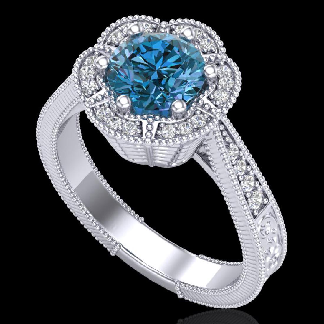 1.33 CTW Fancy Intense Blue Diamond Solitaire Art Deco: 37957 - REF-227X3Y ---- 1.33 CTW Fancy Intense Blue Diamond Solitaire Art Deco Ring 18K Gold ---- Luxury Designer Brand Ring Appraised at $15,000 Certificate Number US37957 18k White gold, Ring Size i
