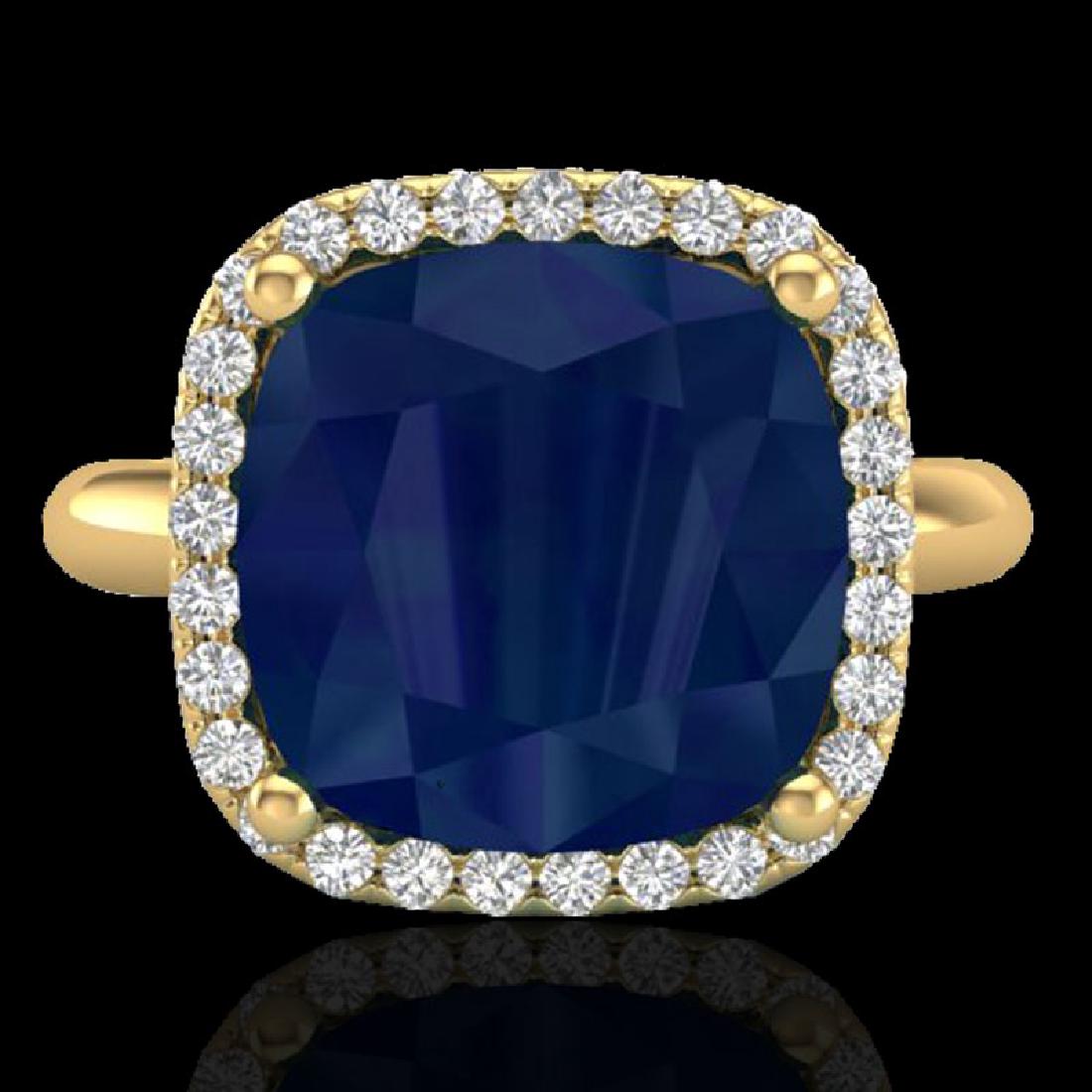 6 CTW Sapphire And Micro Pave Halo VS/SI Diamond Ring: 23105 - REF-77R3K ---- 6 CTW Sapphire And Micro Pave Halo VS/SI Diamond Ring Solitaire 18K Gold ---- Luxury Designer Brand Ring Appraised at $5,100 Certificate Number US23105 18k Yellow gold, Ring Siz
