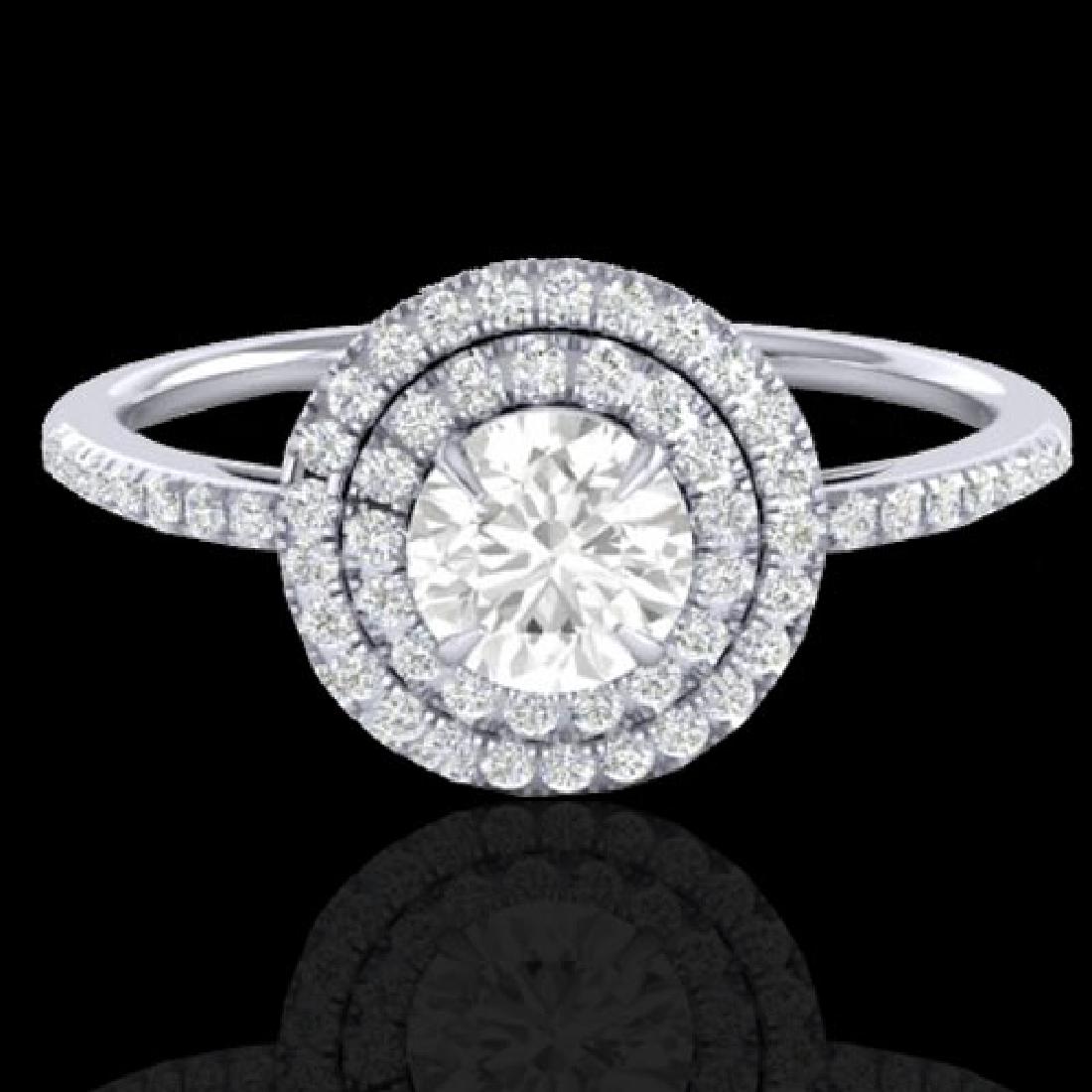 1 CTW Micro Pave VS/SI Diamond Solitaire Ring Double: 21614 - REF-131N6A ---- 1 CTW Micro Pave VS/SI Diamond Solitaire Ring Double Halo 18K Gold ---- Luxury Designer Brand Ring Appraised at $7,250 Certificate Number US21614 18k White gold, Ring Size is 6