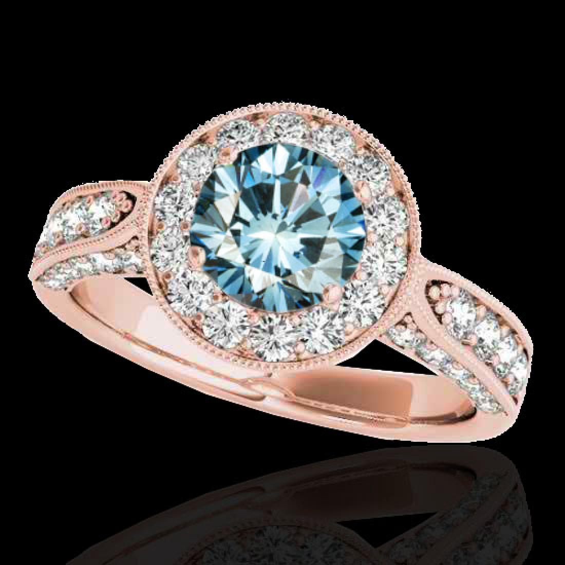 2 2 CTW Si Certified Fancy Blue Diamond Solitaire Halo: 34501 - REF-218W2H ---- 2 2 CTW Si Certified Fancy Blue Diamond Solitaire Halo Ring Gold ---- Luxury Designer Brand Ring Appraised at $14,400 Certificate Number US34501 10k Rose gold, Ring Size is 7, 