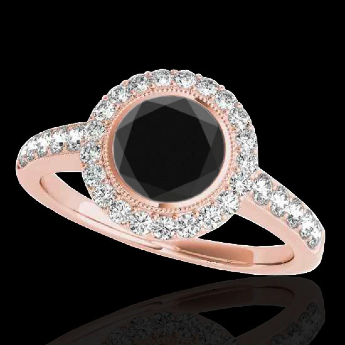 1.5 CTW Certified VS Black Diamond Solitaire Halo Ring: 34445 - REF-76A4N ---- 1.5 CTW Certified VS Black Diamond Solitaire Halo Ring Gold ---- Luxury Designer Brand Ring Appraised at $4,600 Certificate Number US34445 10k Rose gold, Ring Size is 7, Ring me