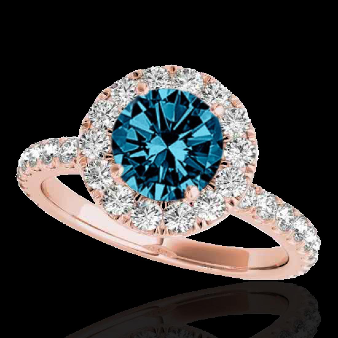 1.75 CTW Si Certified Fancy Blue Diamond Solitaire Halo: 33442 - REF-178H2W ---- 1.75 CTW Si Certified Fancy Blue Diamond Solitaire Halo Ring Gold ---- Luxury Designer Brand Ring Appraised at $10,800 Certificate Number US33442 10k Rose gold, Ring Size is 7,