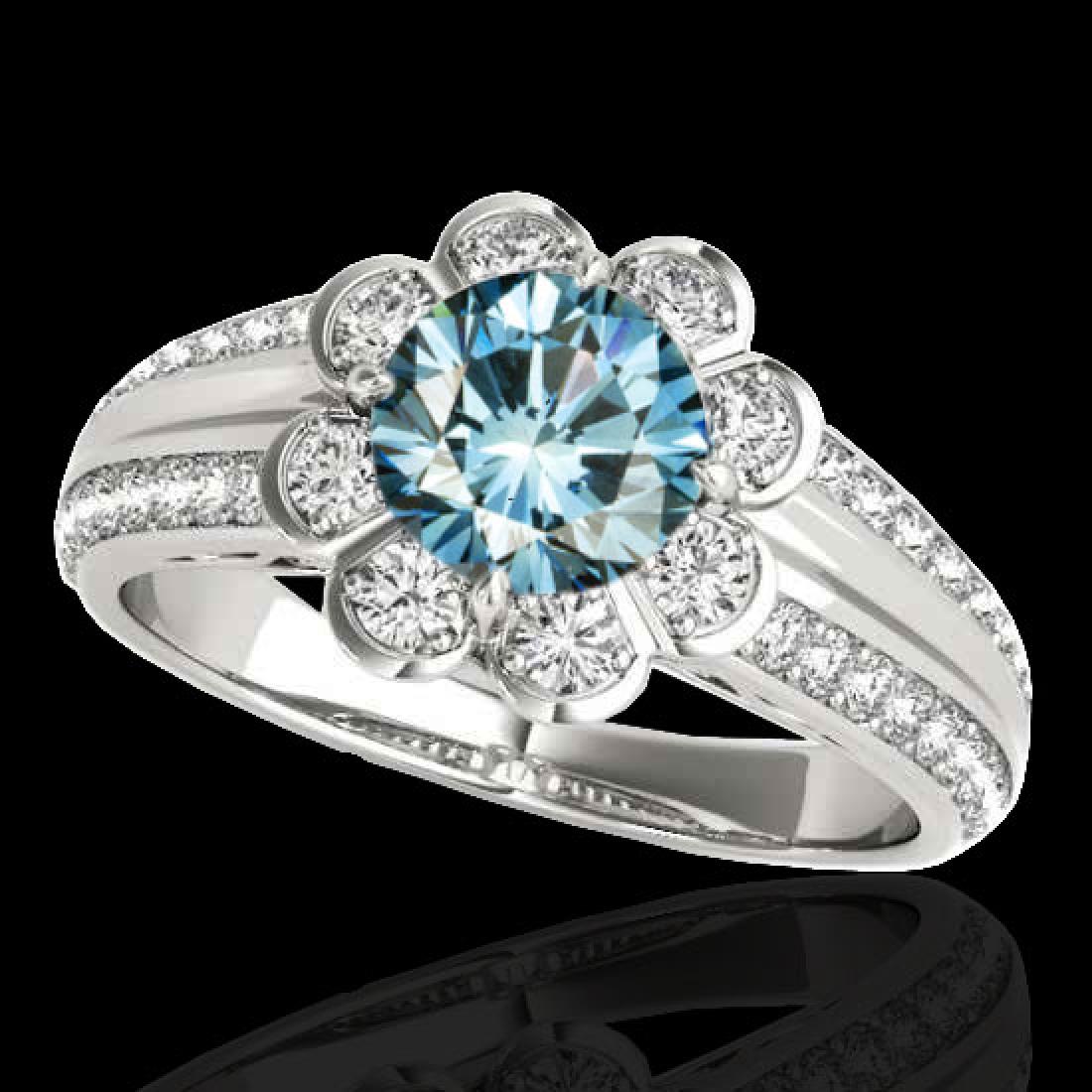 2.05 CTW Si Certified Fancy Blue Diamond Solitaire Halo: 34482 - REF-263M6F ---- 2.05 CTW Si Certified Fancy Blue Diamond Solitaire Halo Ring Gold ---- Luxury Designer Brand Ring Appraised at $17,400 Certificate Number US34482 10k White gold, Ring Size is 7