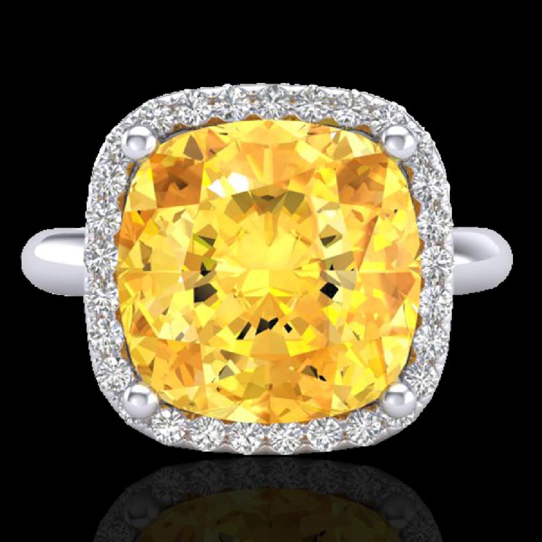 6 CTW Citrine And Micro Pave Halo VS/SI Diamond Ring: 23094 - REF-55F6M ---- 6 CTW Citrine And Micro Pave Halo VS/SI Diamond Ring Solitaire 18K Gold ---- Luxury Designer Brand Ring Appraised at $3,650 Certificate Number US23094 18k White gold, Ring Size 