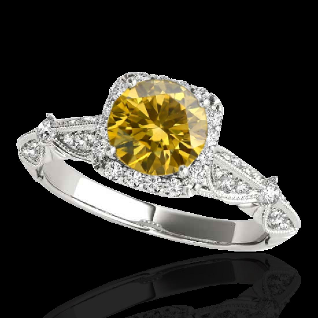 1.36 CTW Certified Si Fancy Intense Yellow Diamond: 33758 - REF-161N8A ---- 1.36 CTW Certified Si Fancy Intense Yellow Diamond Solitaire Halo Ring Gold ---- Luxury Designer Brand Ring Appraised at $10,700 Certificate Number US33758 10k White gold, Ring