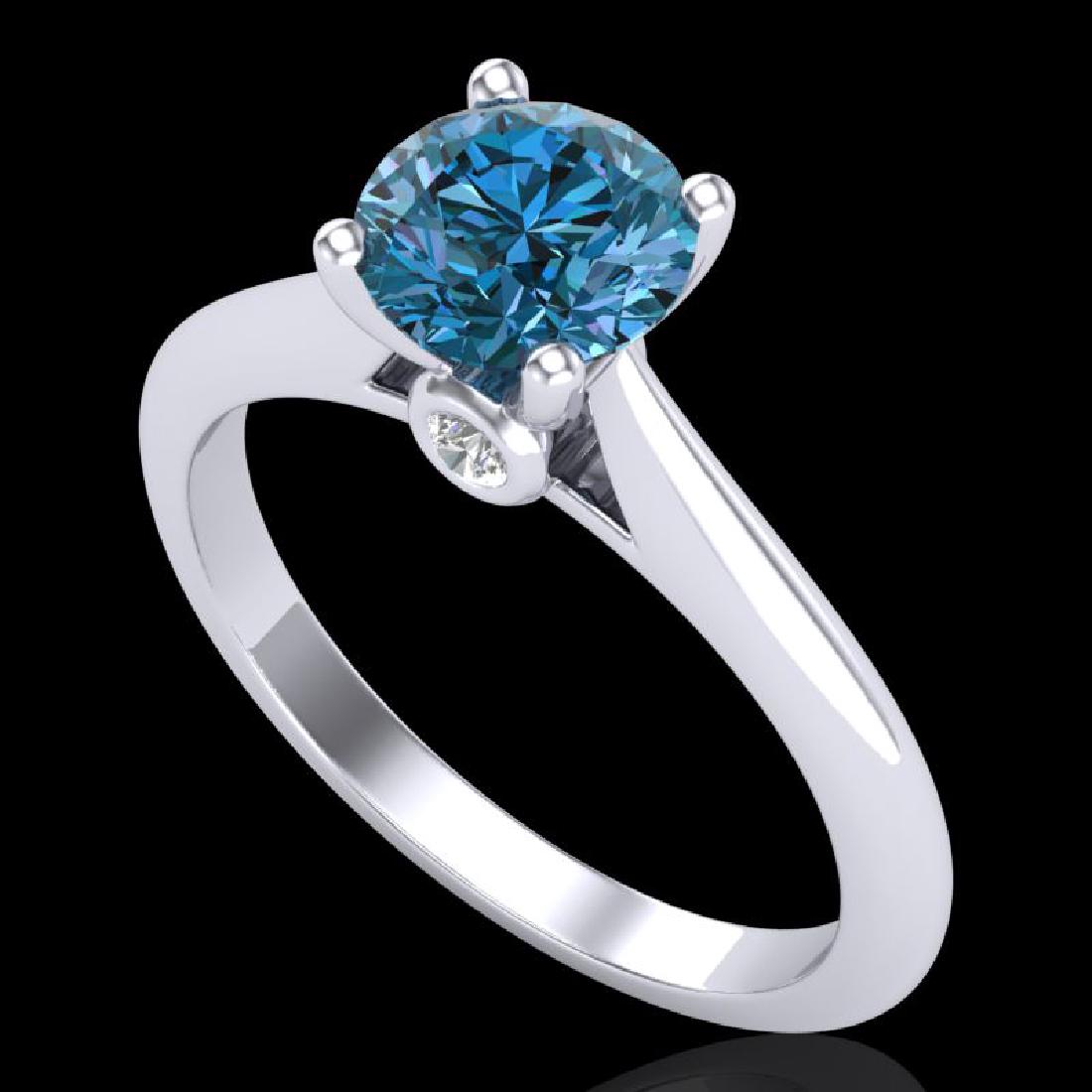 1.08 CTW Fancy Intense Blue Diamond Solitaire Art Deco: 38202 - REF-172K7R ---- 1.08 CTW Fancy Intense Blue Diamond Solitaire Art Deco Ring 18K Gold ---- Luxury Designer Brand Ring Appraised at $10,450 Certificate Number US38202 18k White gold, Ring Size i