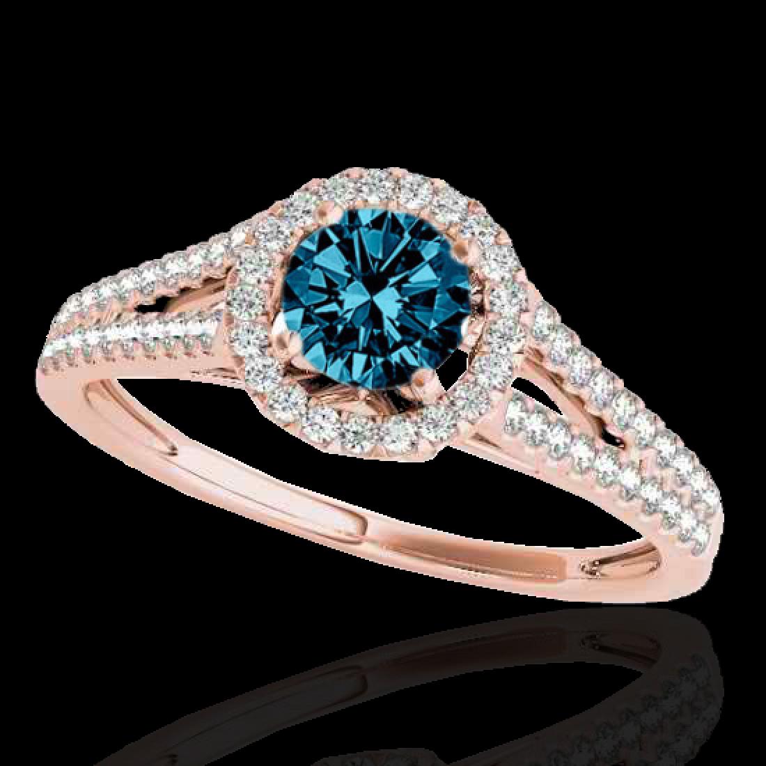 1.3 CTW Si Certified Fancy Blue Diamond Solitaire Halo: 33888 - REF-162R7K ---- 1.3 CTW Si Certified Fancy Blue Diamond Solitaire Halo Ring Gold ---- Luxury Designer Brand Ring Appraised at $9,850 Certificate Number US33888 10k Rose gold, Ring Size is 7, R