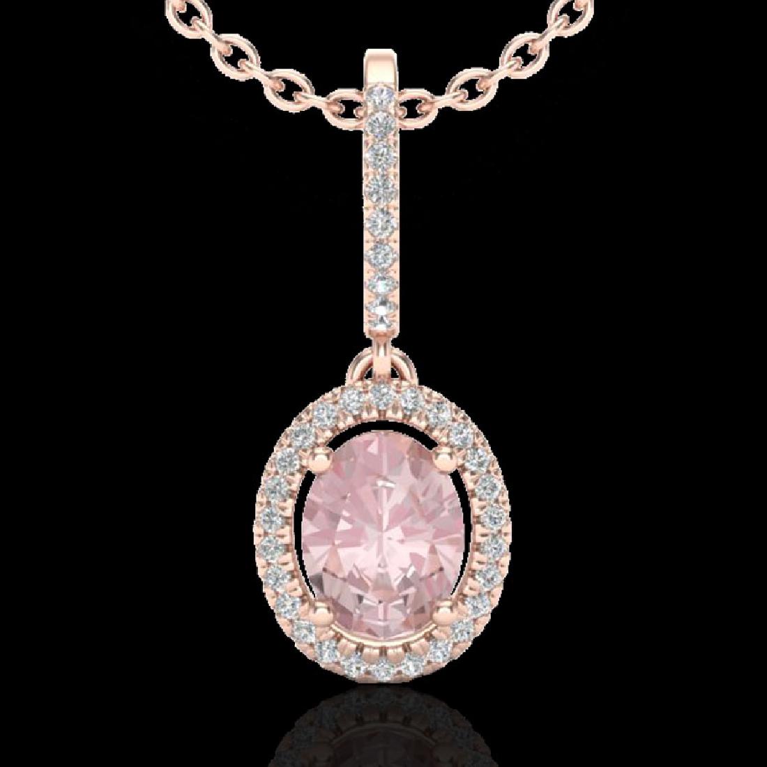 1.60 CTW Morganite & Micro VS/SI Diamond Necklace: 20663 - REF-60A4N ---- 1.60 CTW Morganite & Micro VS/SI Diamond Necklace Solitaire Halo 14K Gold ---- Luxury Designer Brand Necklace Appraised at $4,000 Certificate Number US20663 14k Rose gold, Neckl