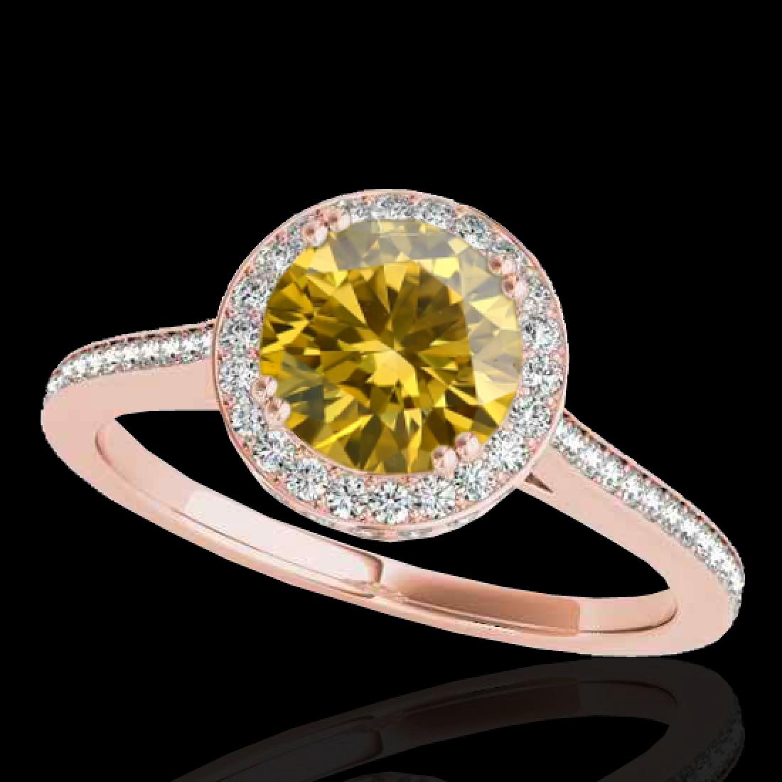 1.55 CTW Certified Si Fancy Intense Yellow Diamond: 33534 - REF-180R2K ---- 1.55 CTW Certified Si Fancy Intense Yellow Diamond Solitaire Halo Ring Gold ---- Luxury Designer Brand Ring Appraised at $11,900 Certificate Number US33534 10k Rose gold, Ring 