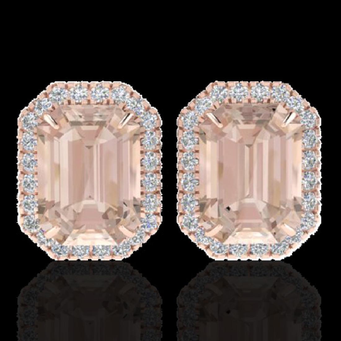 8.40 CTW Morganite & Micro Pave VS/SI Diamond Halo: 21229 - REF-202N7A ---- 8.40 CTW Morganite & Micro Pave VS/SI Diamond Halo Earring 14K Gold ---- Luxury Designer Brand Earring Appraised at $14,500 Certificate Number US21229 14k Rose gold, Earring Si