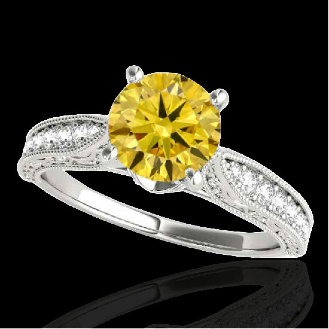 1.21 CTW Certified Si Intense Yellow Diamond Solitaire: 34727 - REF-161N8Y ---- 1.21 CTW Certified Si Intense Yellow Diamond Solitaire Antique Ring 10K White Gold ---- Luxury Designer Brand Ring Appraised Retail Price at $10,700 ---- SKU Number US34727 10k