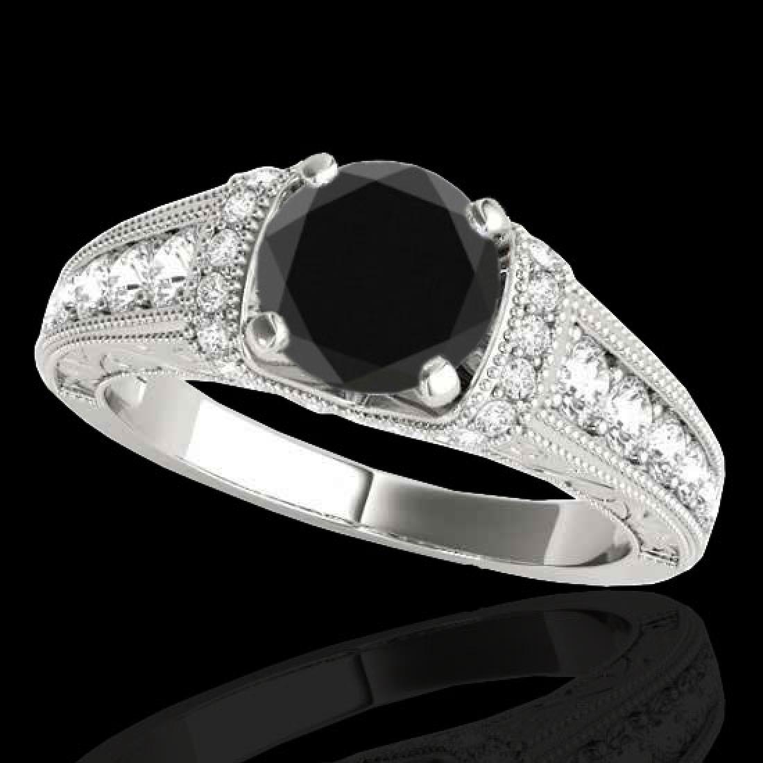 1.75 CTW Certified Vs Black Diamond Solitaire Antique: 34786 - REF-82R2K ---- 1.75 CTW Certified Vs Black Diamond Solitaire Antique Ring 10K White Gold ---- Luxury Designer Brand Ring Appraised Retail Price at $4,950 ---- SKU Number US34786 10k White gold