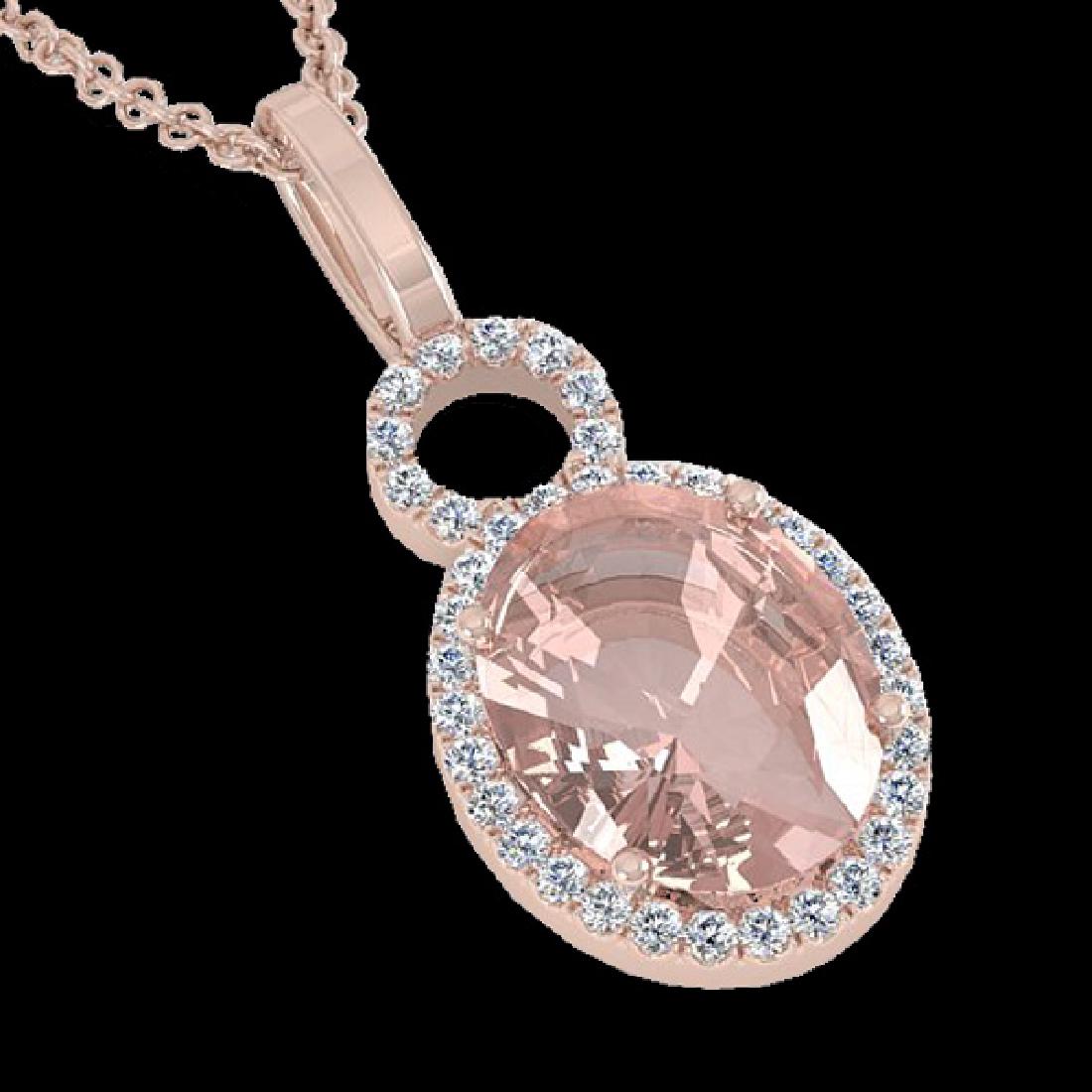 3.50 CTW Morganite & Micro Halo VS/SI Diamond Necklace: 22765 - REF-78R2K ---- 3.50 CTW Morganite & Micro Halo VS/SI Diamond Necklace 14K Rose Gold ---- Luxury Designer Brand Necklace Appraised Retail Price at $5,150 ---- SKU Number US22765 14k Rose gold N