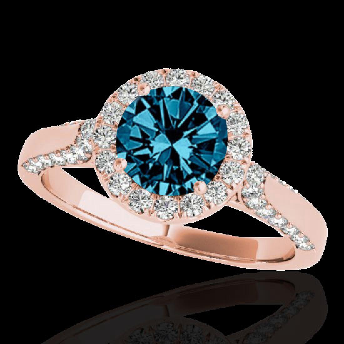 2.15 CTW SI Certified Fancy Blue Diamond Solitaire Halo: 33577 - REF-263T6X ---- 2.15 CTW SI Certified Fancy Blue Diamond Solitaire Halo Ring 10K Rose Gold ---- Luxury Designer Brand Ring Appraised Retail Price at $17,400 ---- SKU Number US33577 10k Rose go