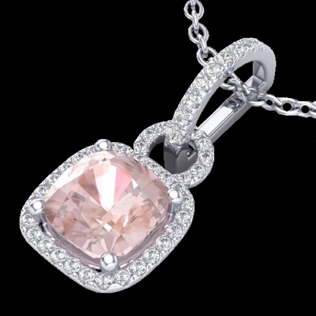 2.75 CTW Morganite & Micro VS/SI Diamond Certified Halo: 22986 - REF-79K5R ---- 2.75 CTW Morganite & Micro VS/SI Diamond Certified Halo Necklace 18K White Gold ---- Luxury Designer Brand Necklace Appraised Retail Price at $5,250 ---- SKU Number US22986 18k 